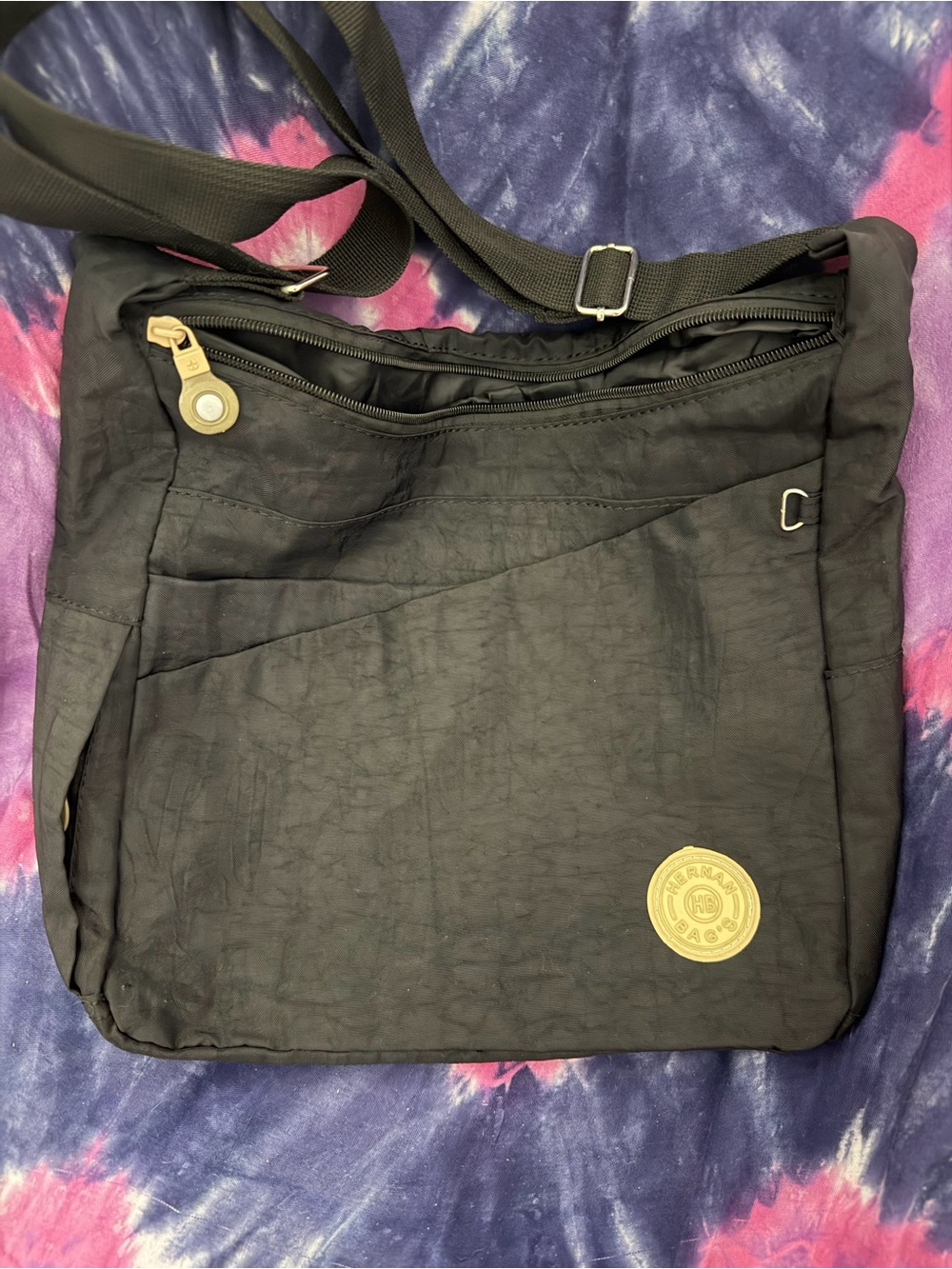 Hernan Crossbody with Beige Round Logo Patch
